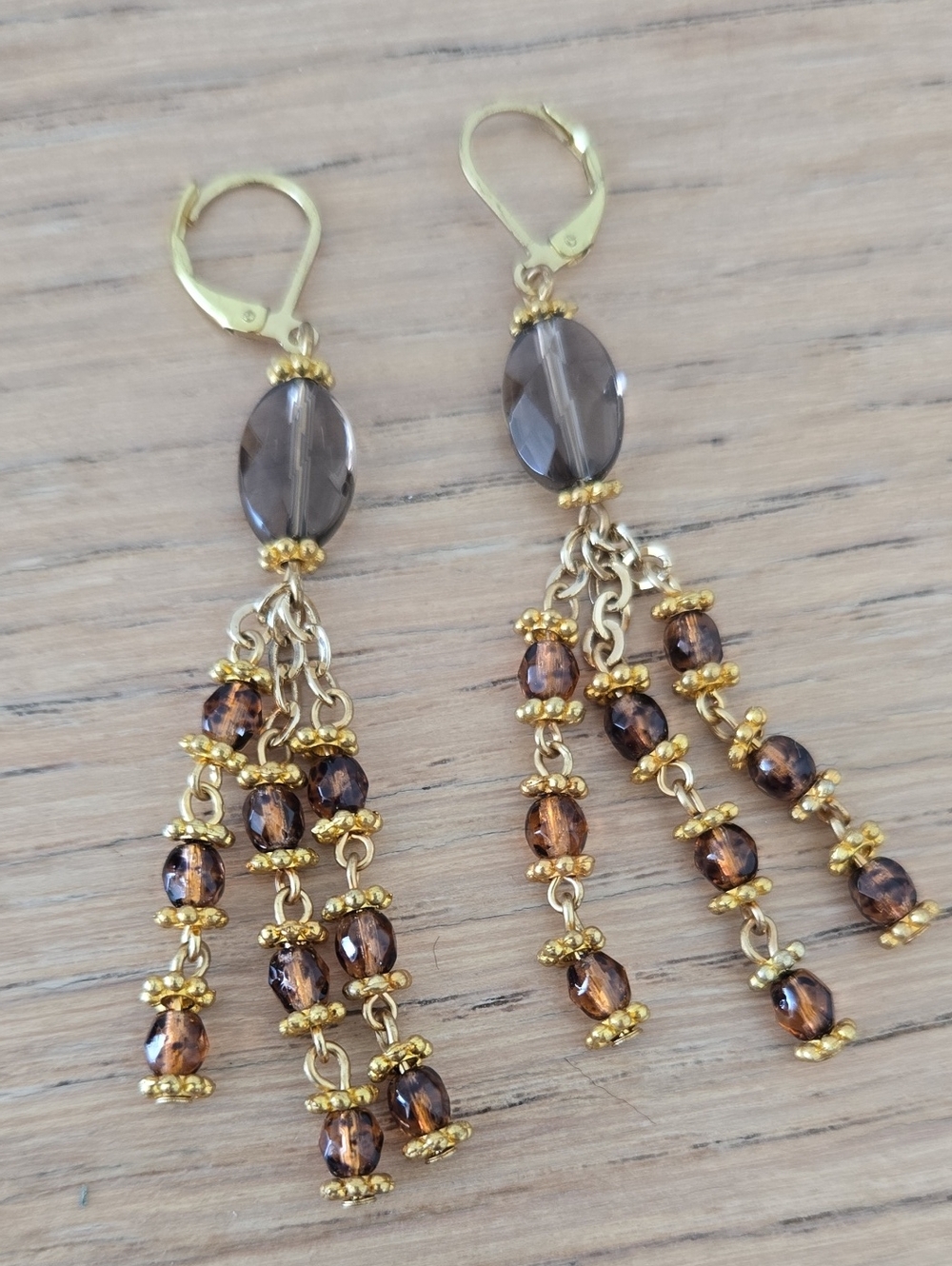 Gold-Tone Brown Beaded Dangle Earrings